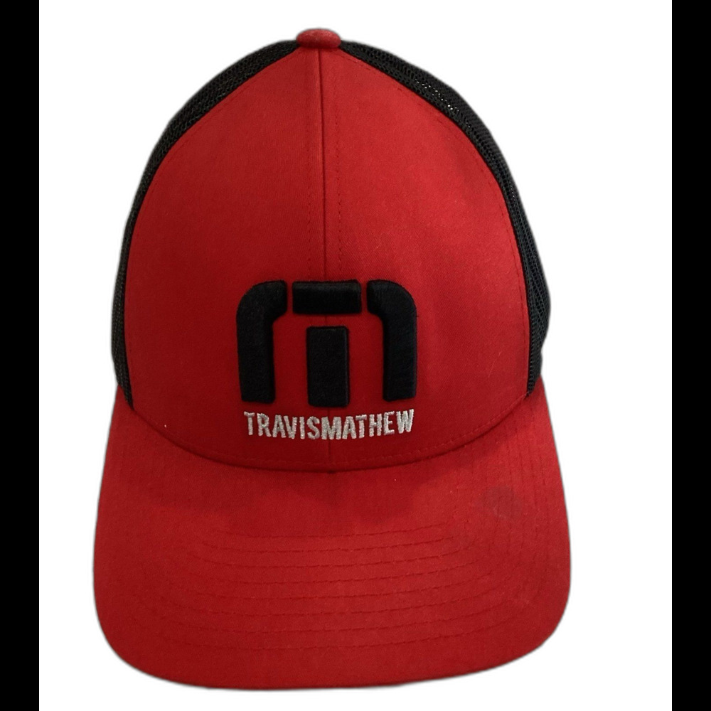 Travis Mathew Cap Hat Men’s Adjustable Snapback Black/Red/ Silver Truckers Cap